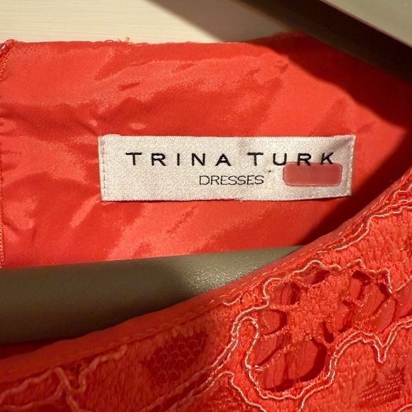 Trina Turk Pre-Owned Size 2 Elegant Coral Lace Long Sleeve Mini Cocktail Dress - Picture 5 of 11